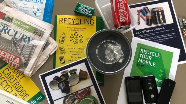Some of the recycling collection services available at Wollongong campus