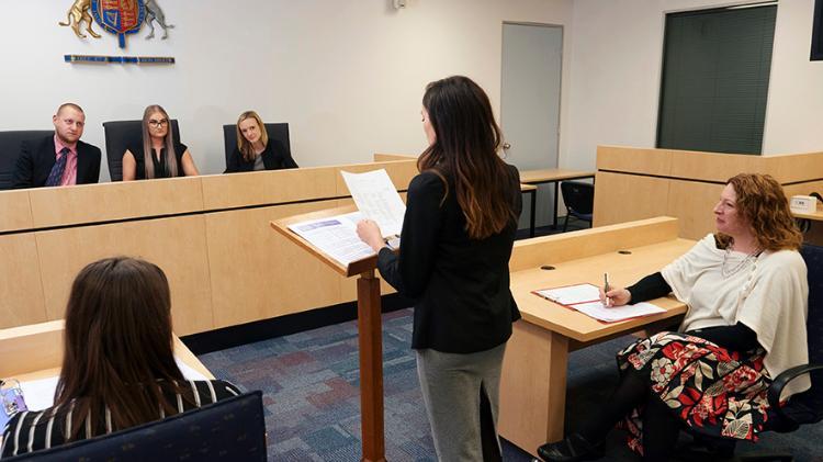 Law students in the moot court