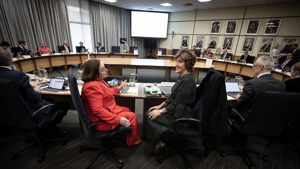 Professor Patricia Davidson with Chancellor Christine McLoughlin during the Vice-Chancellors first UOW Council meeting. Photo: Paul Jones