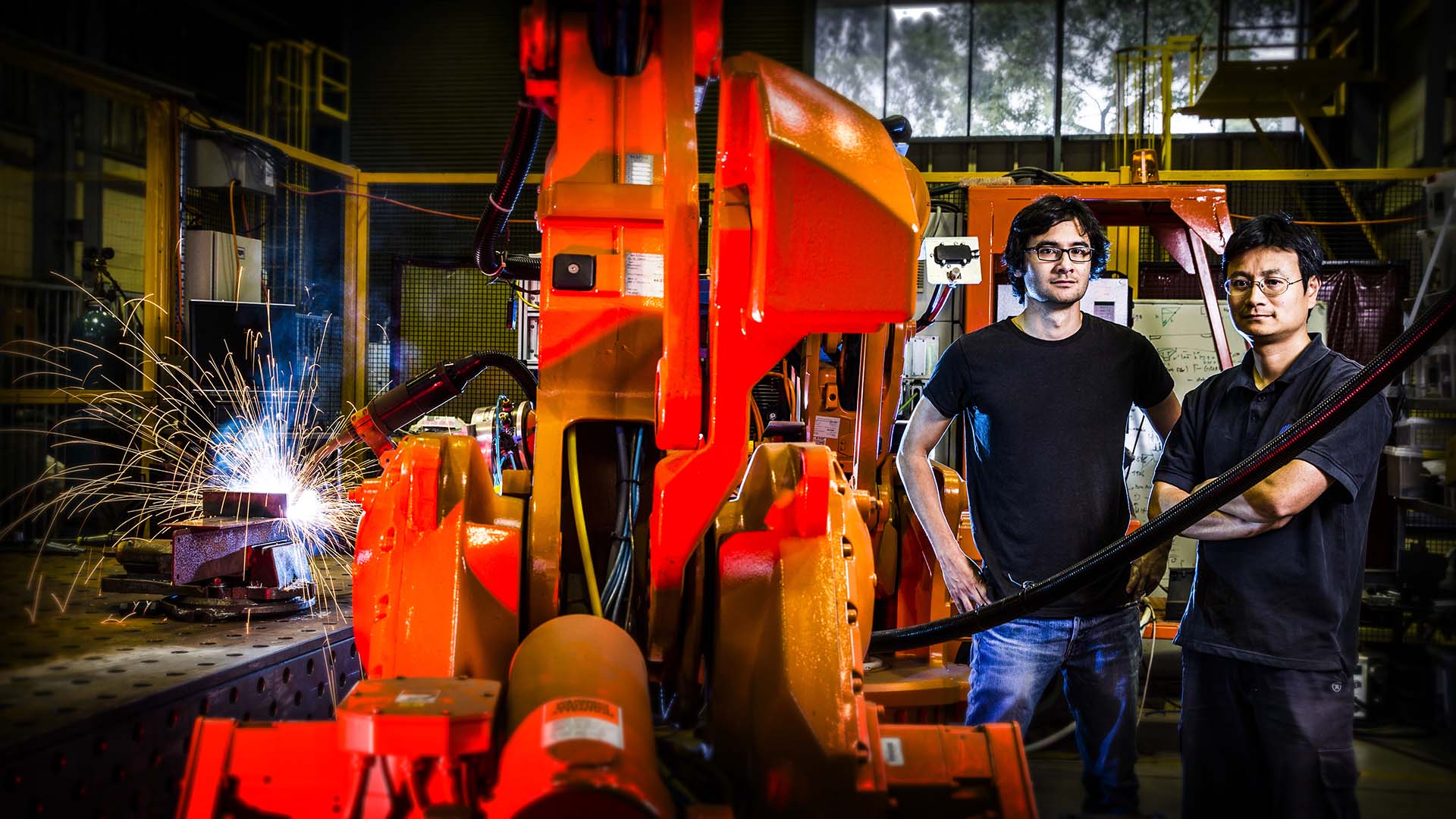 UOW advanced manufacturing technology and industrial robot specialist Dr Zengxi Pan with robotic welder