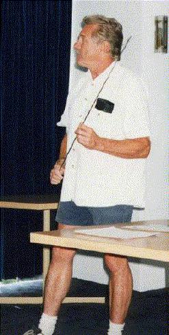 Professor Brian Gray holding pointer, 11th February 1999