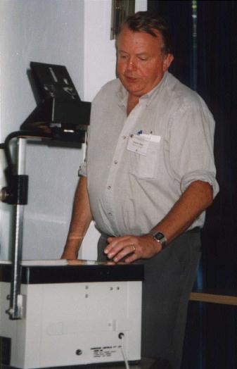 Graeme Wake demonstrates how to use an overhead projector. 12th February 1999.
