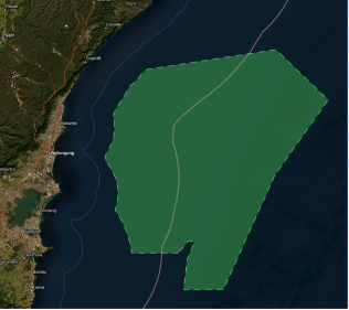 A map showing the windfarm area proposed for the Illawarra coastline