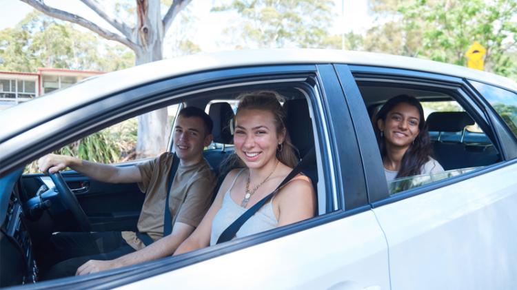 Students carpooling to campus