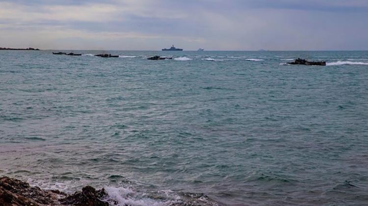 Ships and rocks in the sea