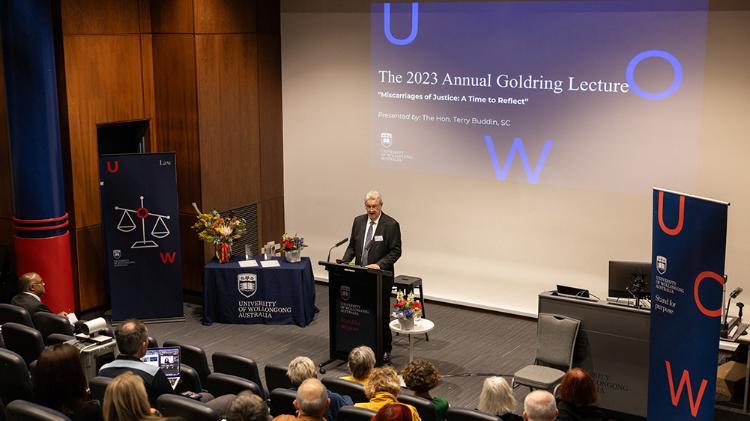 Professor Terry Buddin speaking at the 2023 Annual Goldring Lecture