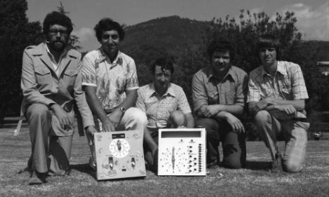 December 1977. Entrants in creative design competition. First year Mechanical engineering students. Professor Sam Marshall (far left) Dr Bob Wheway (centre)