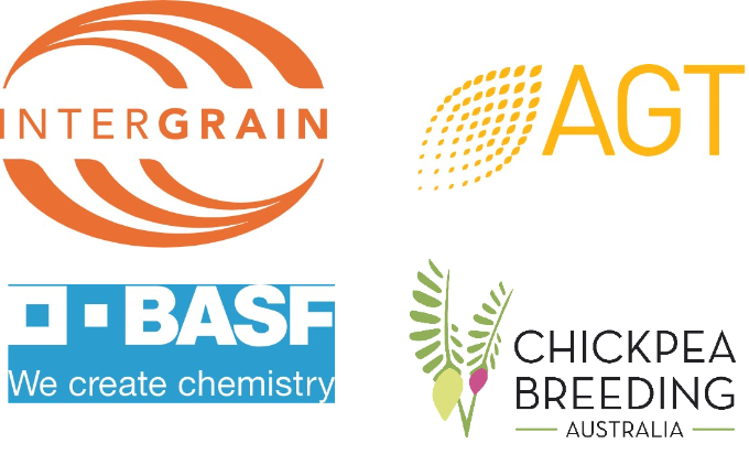 Logos of our platinum collaborators: Integrain, Australian Grains Technologies, BASF, Chickpea Breeding Australia