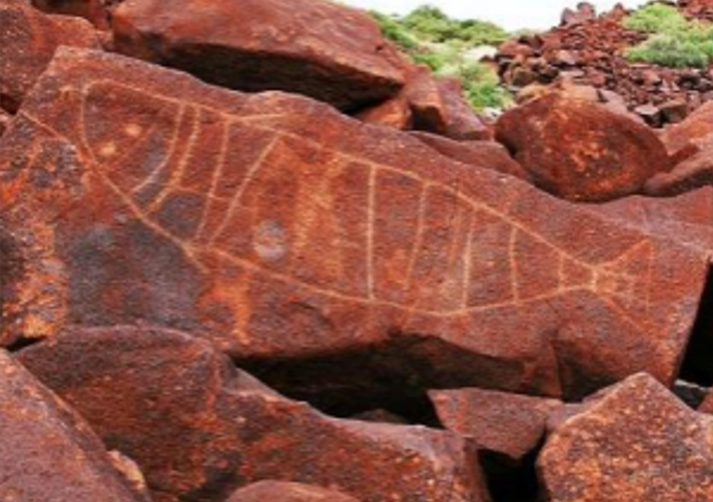 Example of rock art, a petroglyph of a fish on a rock in Murujuga