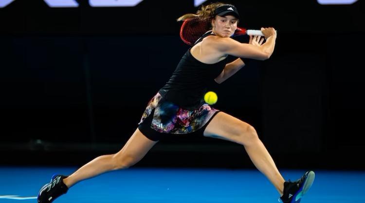 Elena Rybakina hitting a tennis ball at the Australian Open