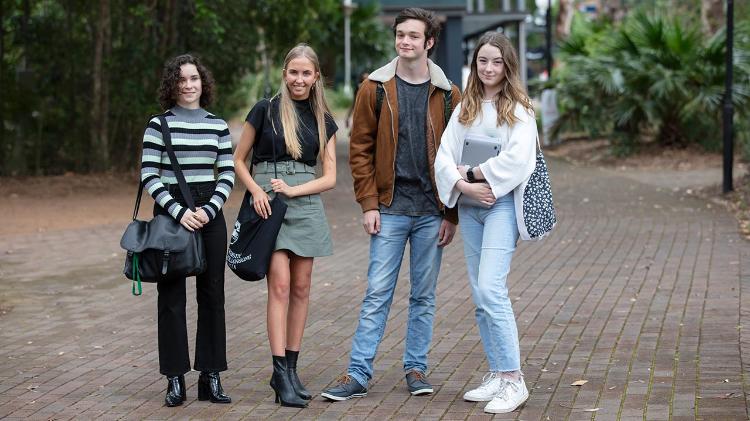 Students from the School of Liberal Arts standing together at Wollongong campus