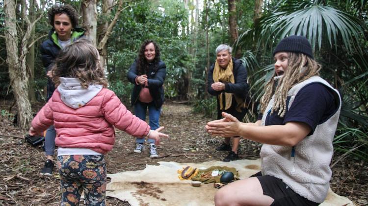 In Kiama, Wayapa Wuurrk practitioner Jasmine Corr, second from the right, holds her sessions in nature where the elements contribute to the experience.