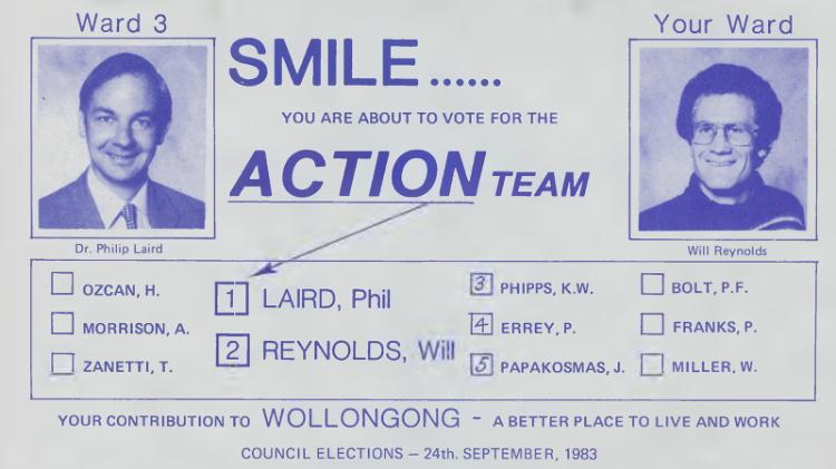 A vintage voting ballot from the 1983 Wollongong council election
