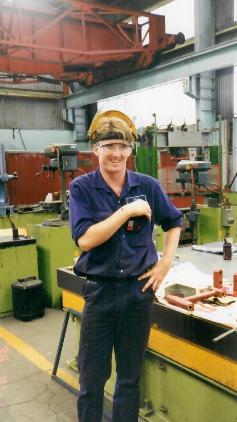 Omar at Bluescope, wearing protective gear