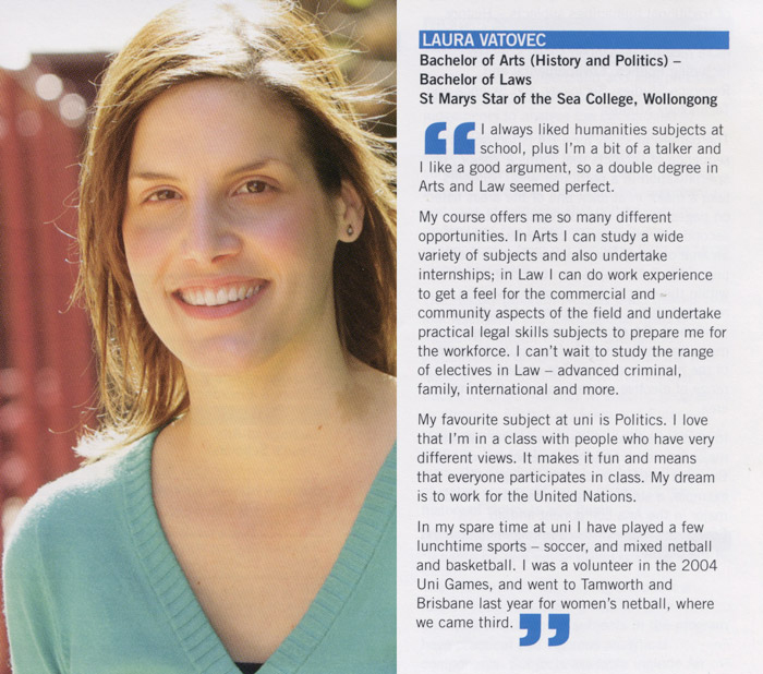 Laura McCrohon's UOW student profile from 2008.