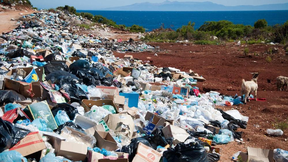 A pile of rubbish, with a goat in the background, pictured in a developing country. Photo: Unsplash