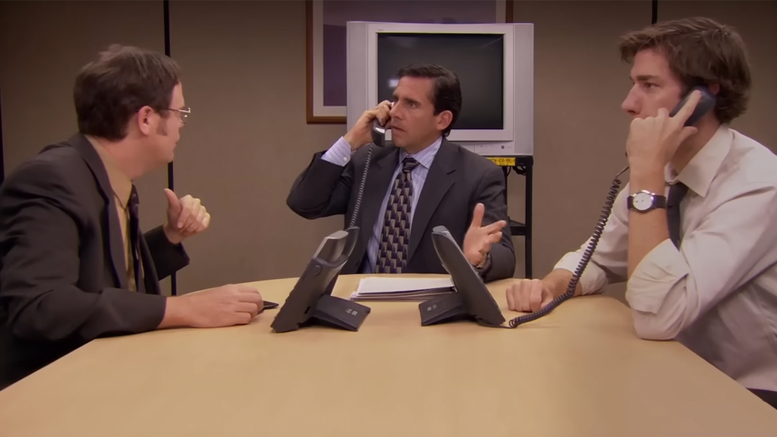 A scene of Dwight, Jim and Michael from The Office (US) TV show