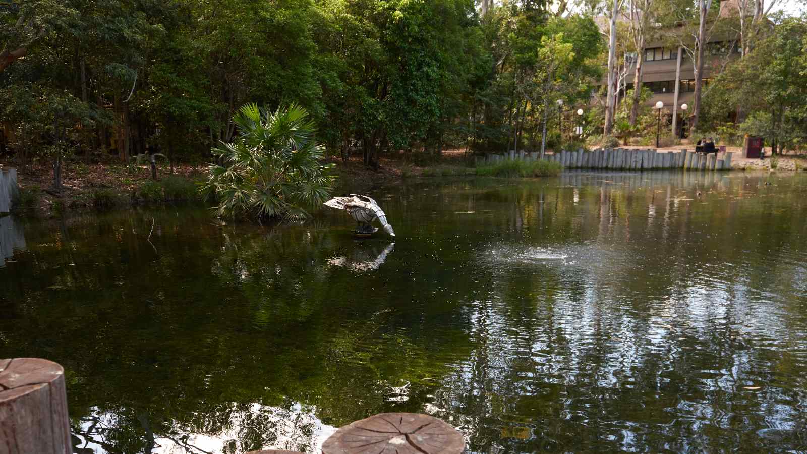 Duck sculpture in duckpond