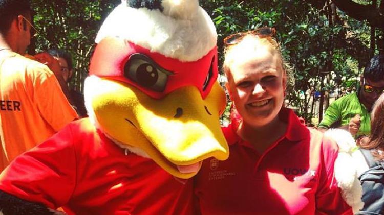 Baxter the duck with UOW student Cassie.