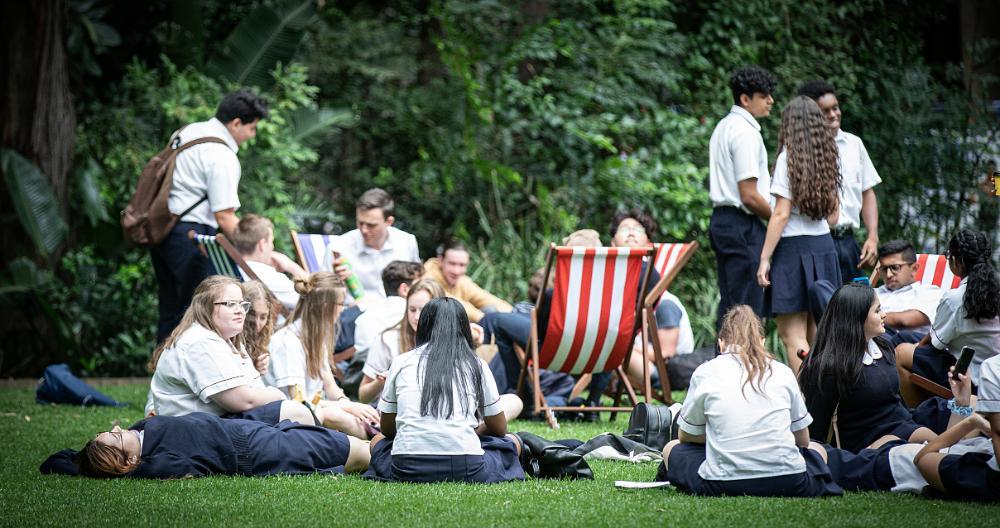 Group of students sitting on the grass