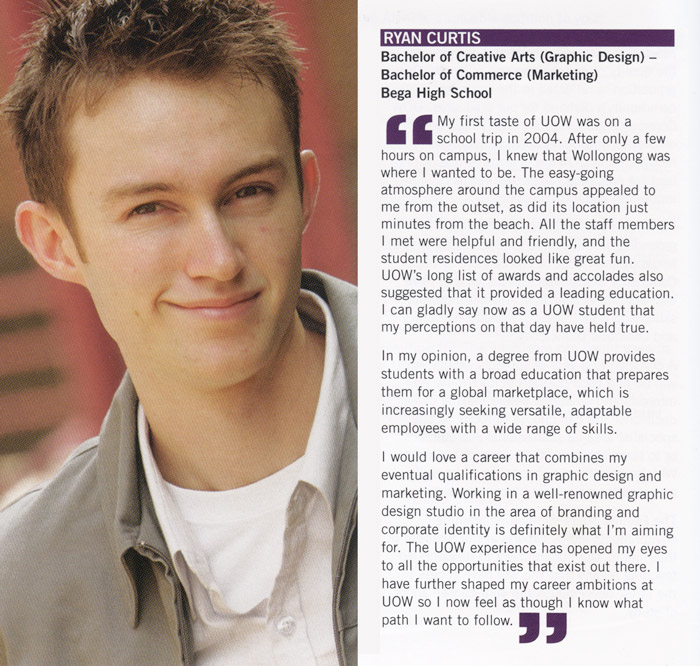 Ryan Curtis' UOW student profile from 2008