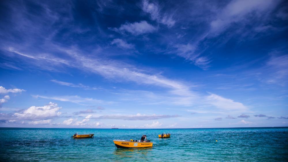 Researchers inspect a new diving site at Lizard Island.