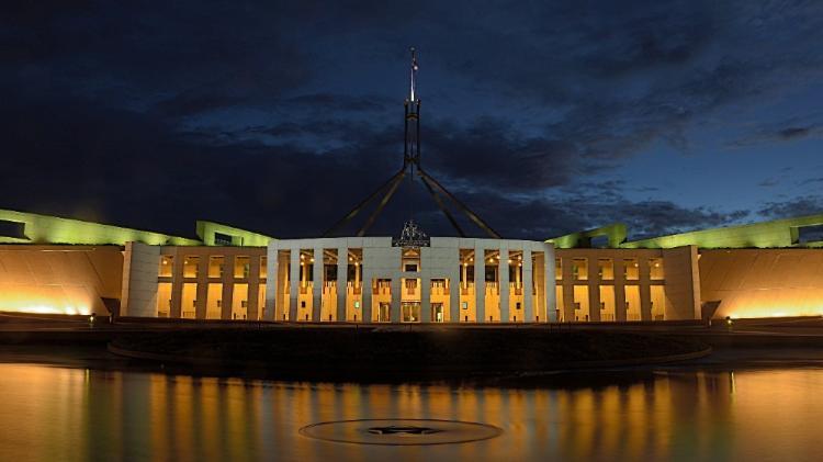 Australian Parliament House at Dusk with lights
