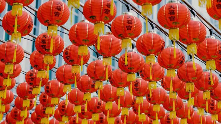 Hundreds of red Chinese lanterns