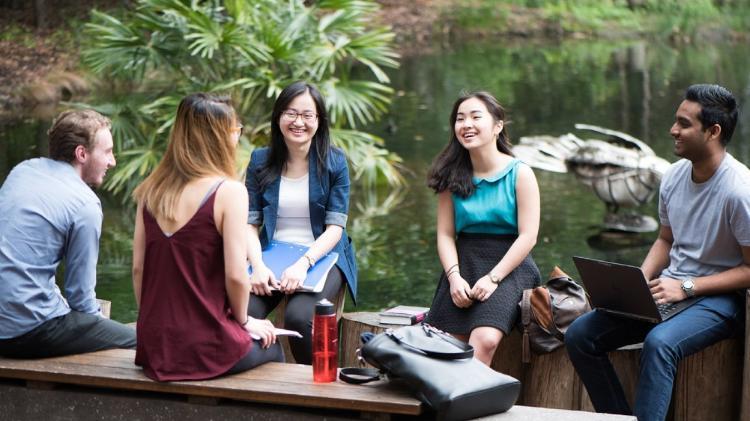 Students sitting outside