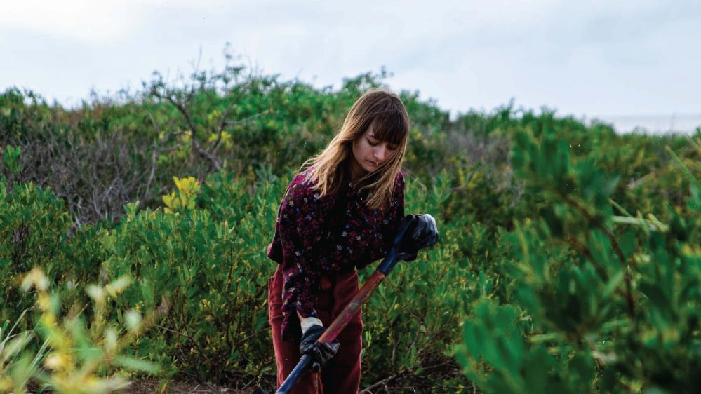 Image of girl with shovel participating in bush regeneration