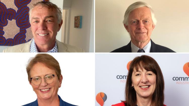 Chris Grange, Associate Professor Brian Jones, Margot Mains, and Nicky Sloan who were all conferred as University Fellows during the virtual 2021 Fellowship and Alumni Awards Celebration.