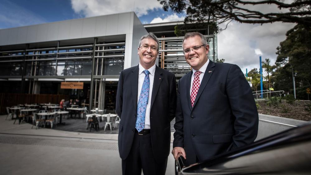 Professor Paul Wellings with then Minister for Social Sciences Scott Morrison at the opening of Early Start in 2015. Photo: Paul Jones