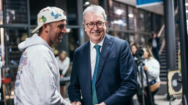 AIME CEO Jack Manning Bancroft with UOW Vice-Chancellor Professor Paul Wellings