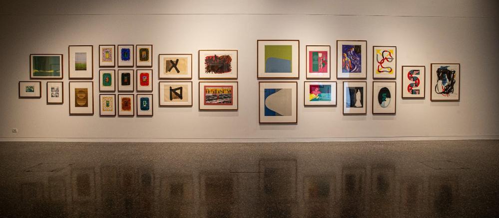 A selection of artworks from The Kagi Donations art exhibition at UOW. Photo: Paul Jones