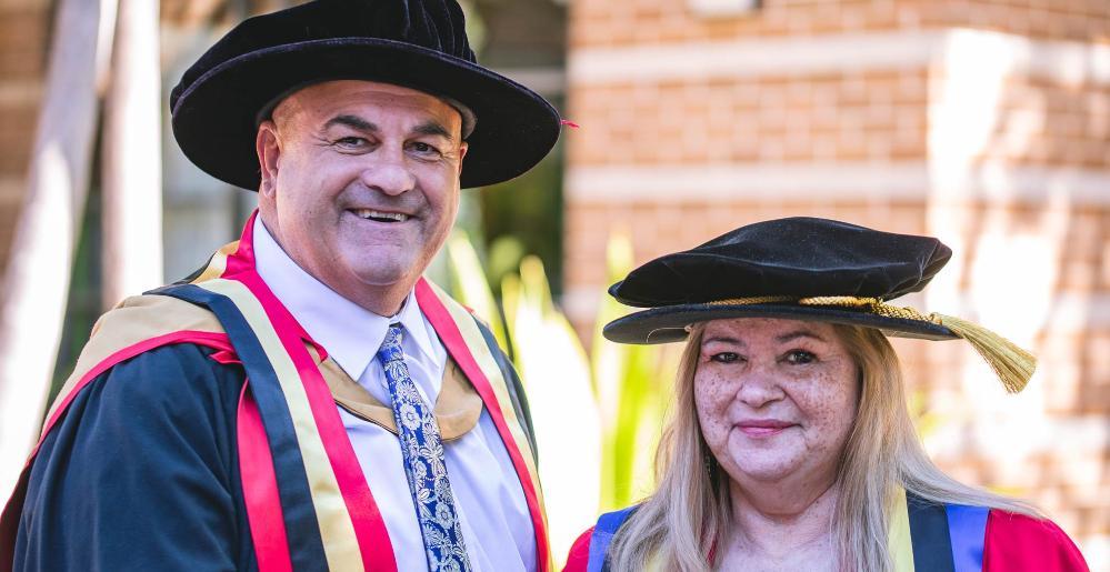 Aunty Gail Wallace and Pro Vice Chancellor (Inclusion and Outreach) Professor Paul Chandler. Photo: Alex Pike