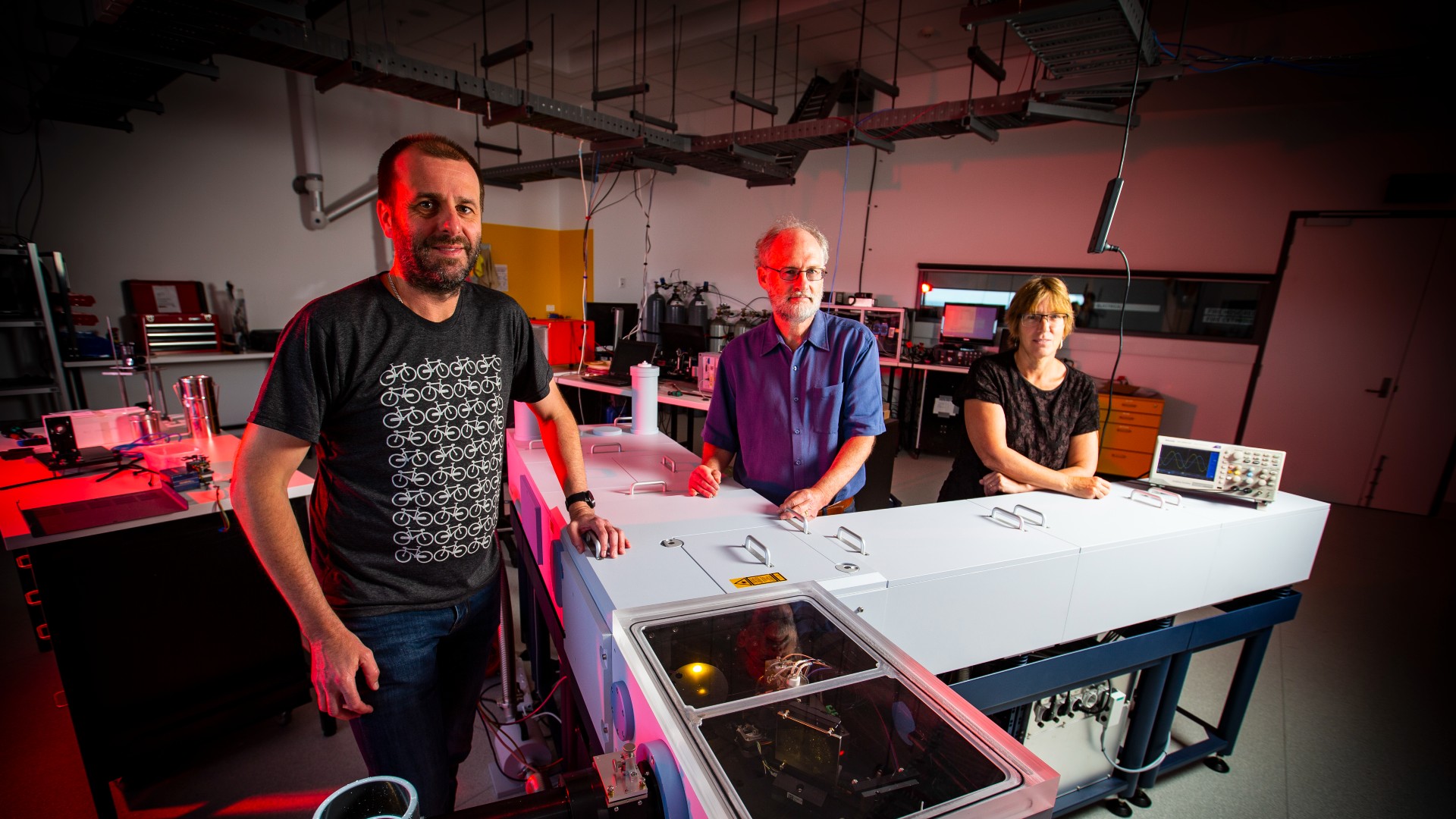 Dr Nicholas Deutscher, Dr Nicholas Jones and Professor Clare Murphy, pictured in the lab at UOW. Photo: Paul Jones