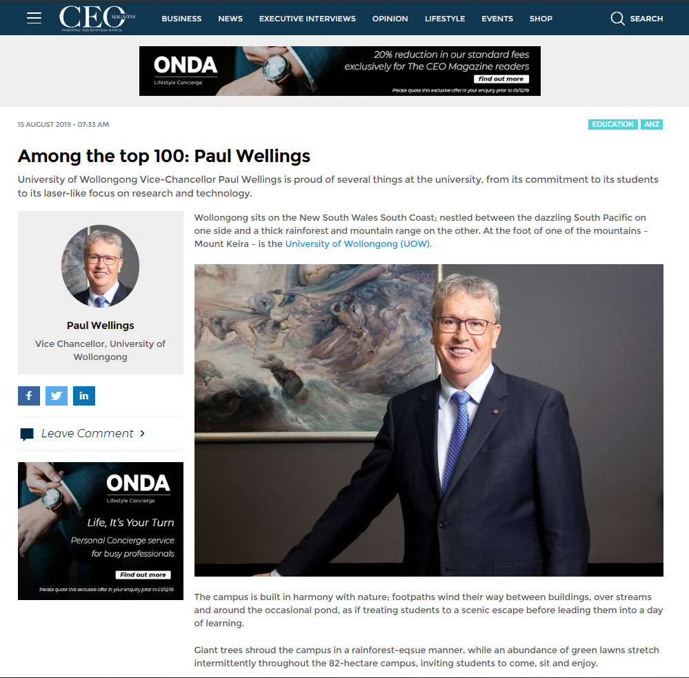 Screen shot of VC Executive Interview feature in the CEO Magazine, 2019.