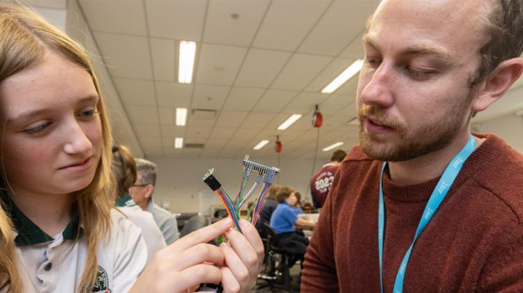 A high school student during a STEM challenge at UOW Makerspace