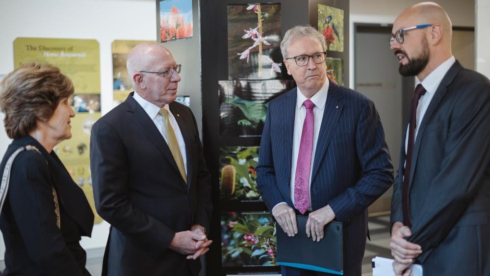 UOW Chancellor Christine McLoughlin, Governor-General David Hurley, UOW Vice-Chancellor Professor Paul Wellings, and Distinguished Professor Antoine van Oijen at the Molecular Horizons Building launch. Photo: Paul Jones