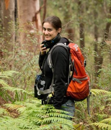 Dr Anastasia Dalziell in the field researching the behaviour of lyrebirds. Photo credit: Justin Welbergen