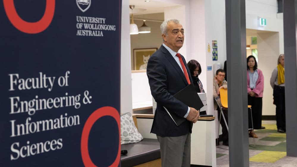 Professor Gursel Alici speaks to the crowd at the launch of the EIS diversity initiative. Photo: Mark Newsham