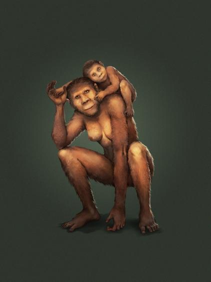 Illustration of the mother-infant bond of Australopithecus africanus - (Credit Garcia and Joannes-Boyau) 