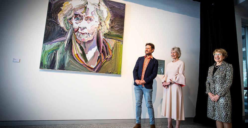 Artist Ben Quilty, Chancellor Jillian Broadbent, and NSW Governor Margaret Beazley at the opening of the Social Sciences and The Arts Building. Photo: Paul Jones