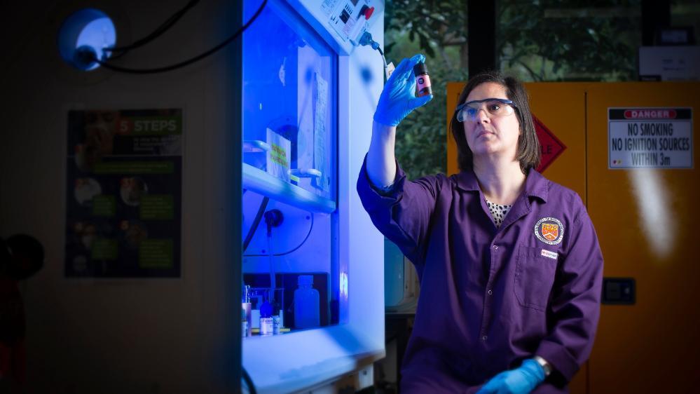 Dr Jody Morgan sits at a desk in a laboratory at UOW. Photo: Paul Jones