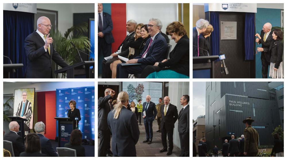 Collage of images from the official opening of the Molecular Horizons Building 30 April 2021
