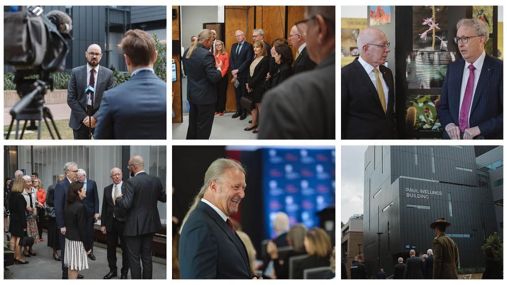 Collage of images from the official opening of the Molecular Horizons Building 30 April 2021