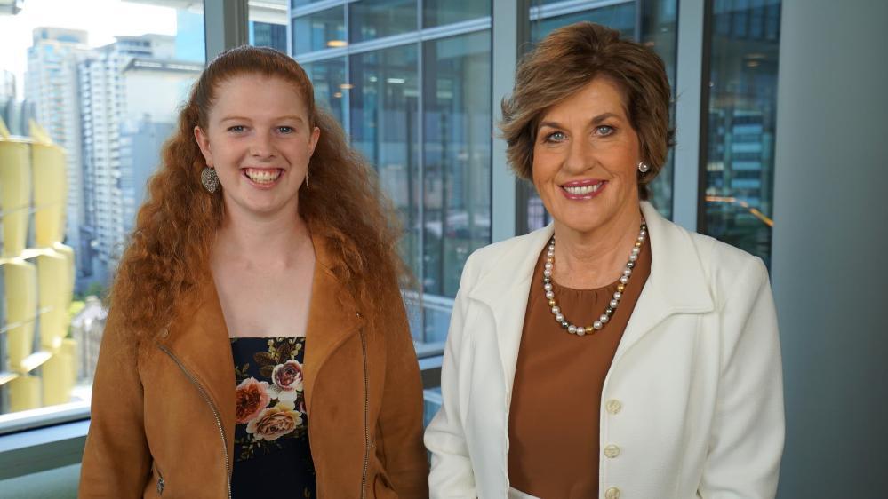 UOW graduate Meg Cummins, pictured with UOW Chancellor Christine McLoughlin.