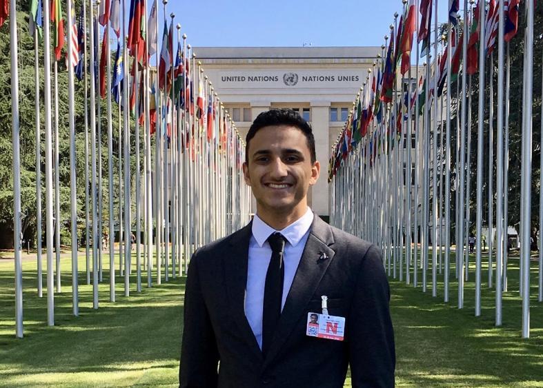 UOW graduate Narayan Khanal outside the United Nations. Photo: Supplied