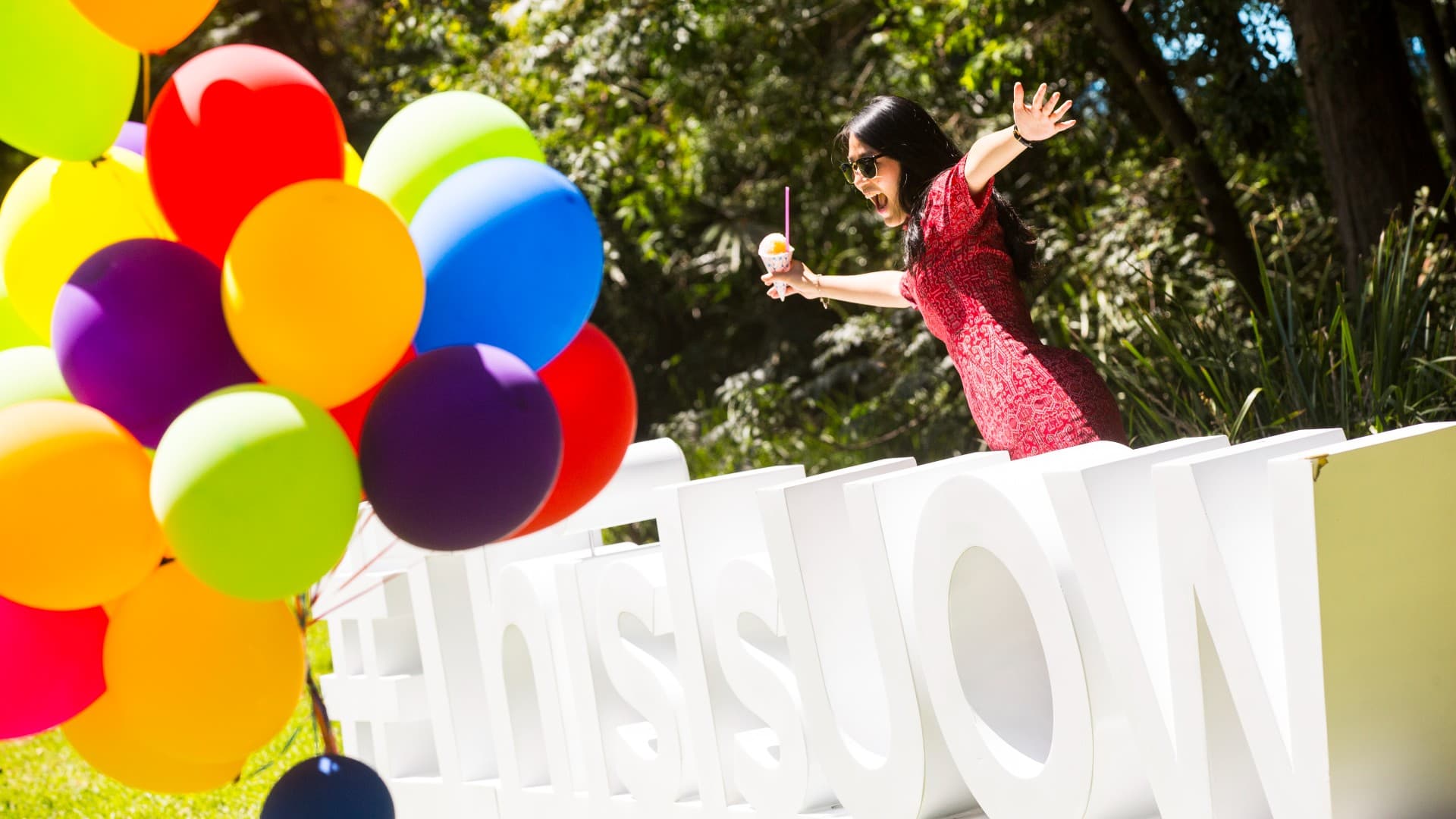 A student poses for a photo during O-Week at UOW's Wollongong Campus. Photo: Paul Jones
