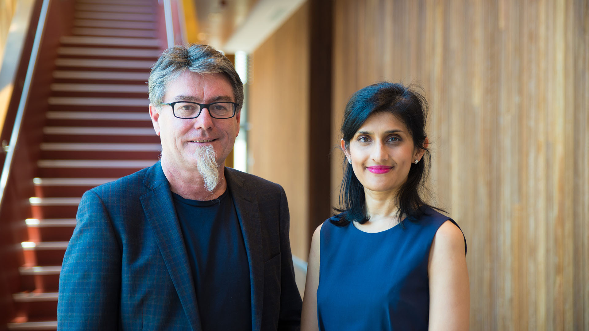 Distinguished Professor Gordon Wallace from the University of Wollongong’s (UOW) Intelligent Polymer Research Institute (IPRI) with Ear, Nose and Throat surgeon Associate Professor Payal Mukherjee, from the Royal Australasian College of Surgeons.